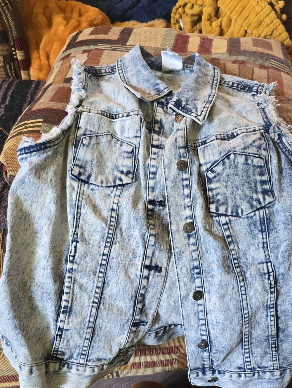 Diane Gilman Acid Wash Sleeveless Denim Vest - Light Blue